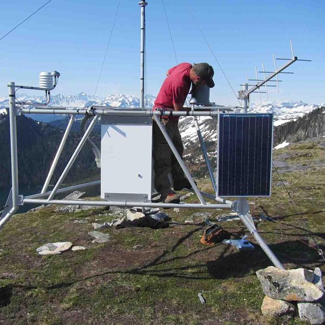A researcher maintaining a weather station.