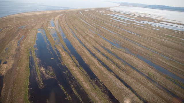 Aerial picture of the beach ridges found at Cape Krusenstern National Monument.