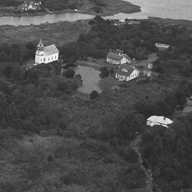 Aerial view of Portsmouth village.