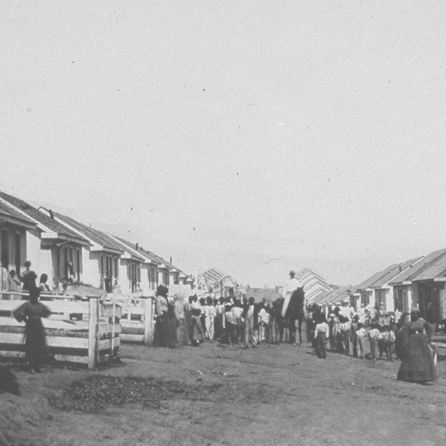 Historic photograph of the Home for Colored Refugees at Camp Nelson in 1865.