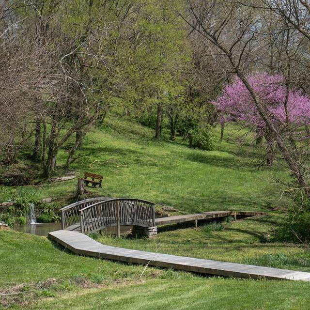 Many of the park trails traverse open green spaces that once were the grounds of Camp Nelson