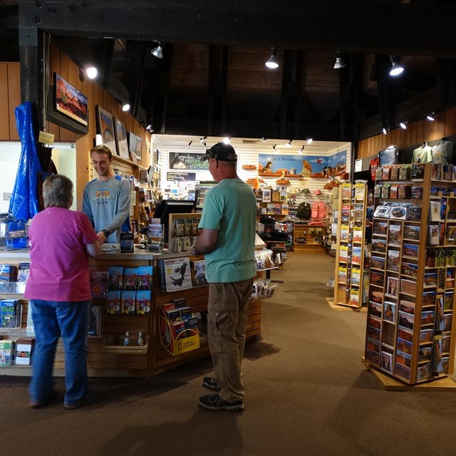 Visitors in the bookstore operated by the Capitol Reef Natural History Association
