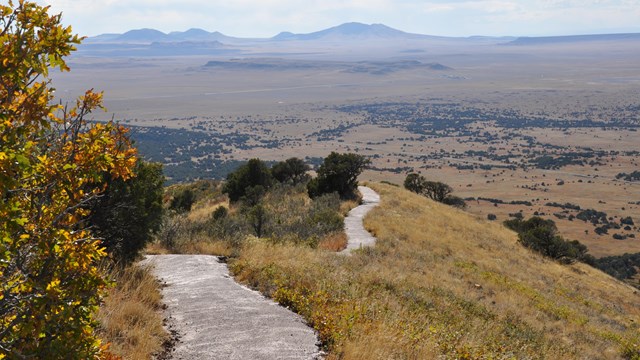 Crater Rim Trail in the summer overlooking the surrounding landscape 