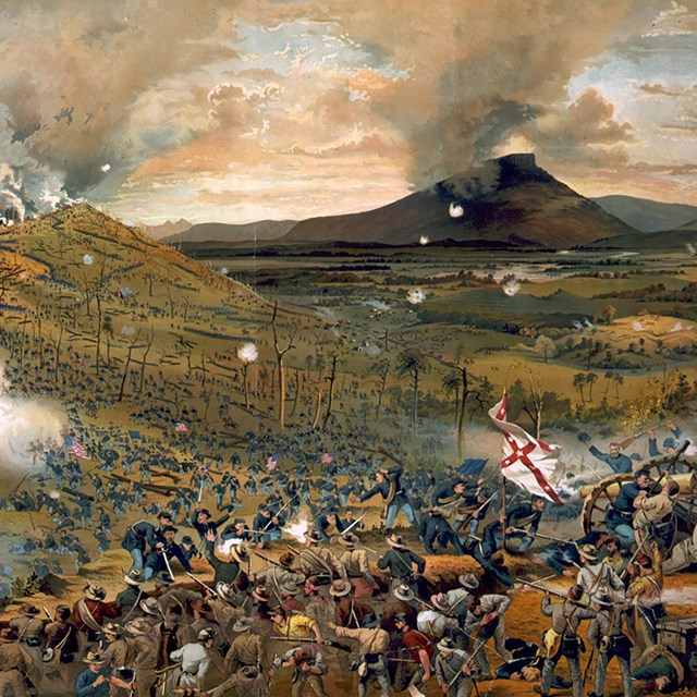 History lithograph depicting the Battle of Missionary Ridge