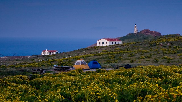 Campgournd with lighhouse on Anacapa Island. ©Tim Hauf, timhaufphotography.com