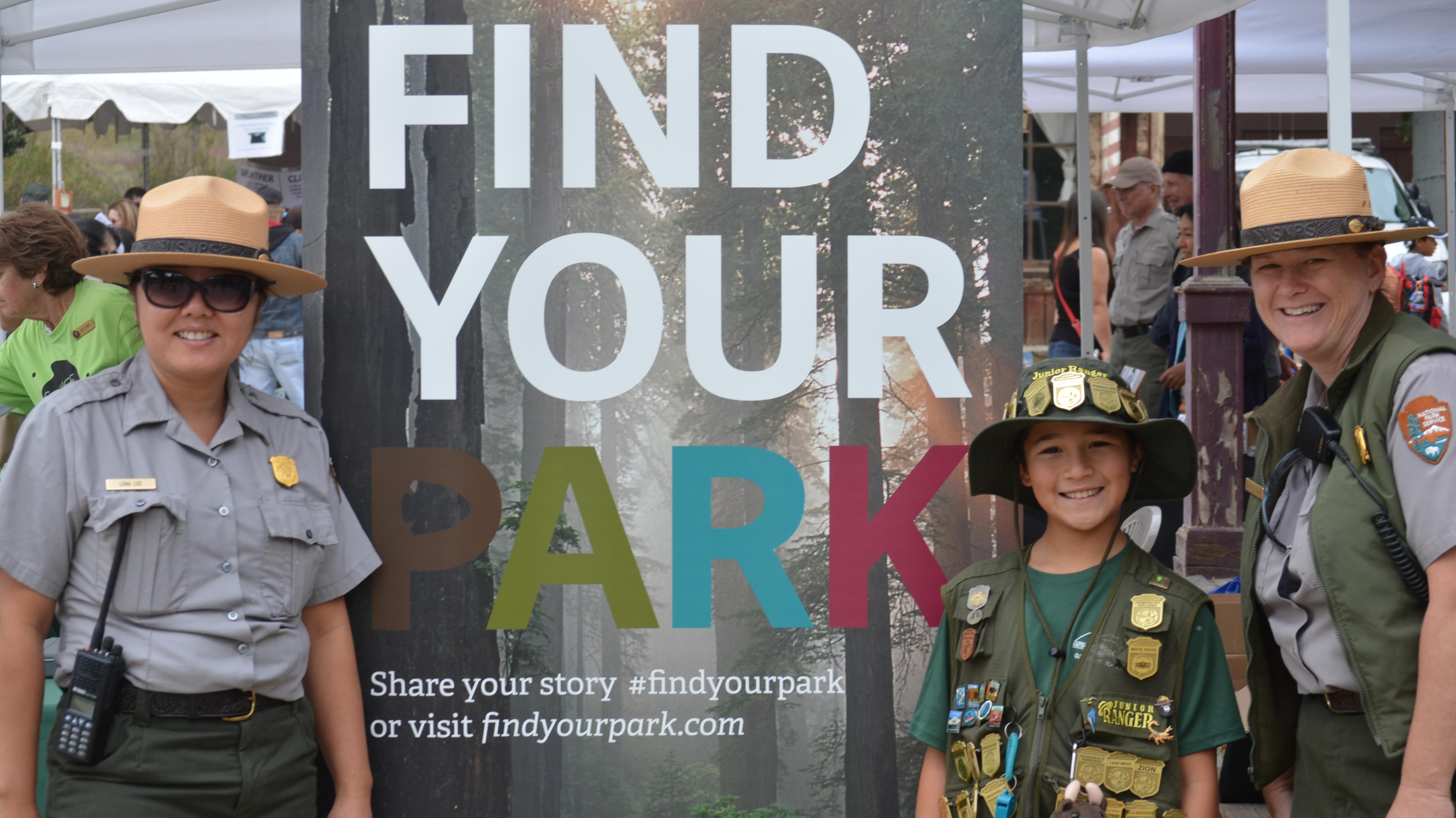 Junior ranger with national park rangers