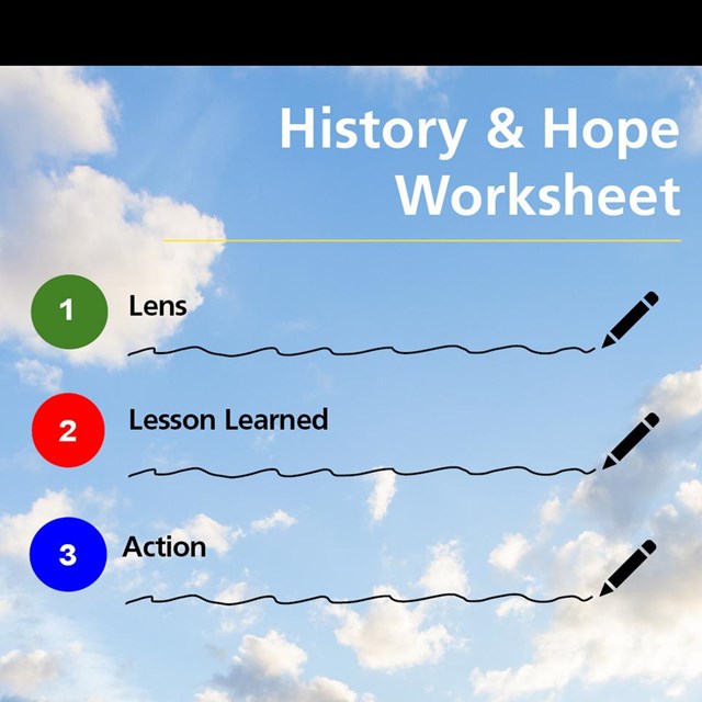 History & Hope Worksheet, showing each of the three steps with a squiggle and a pencil