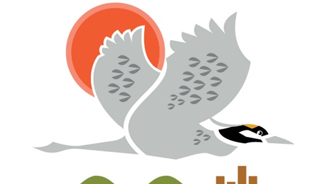 Logo for Congaree Biosphere Region: an illustration of a bird flying with the sun in the background