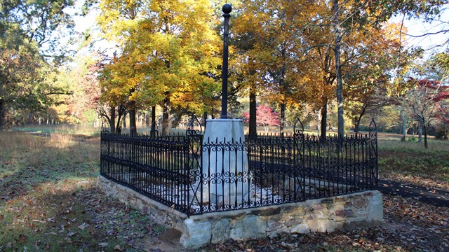Image of Washington Light Infantry Monument with an octagonal base and iron rod 