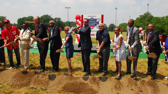 Breaking ground with the Washington Nationals for a youth baseball academy event at Fort Dupont. 