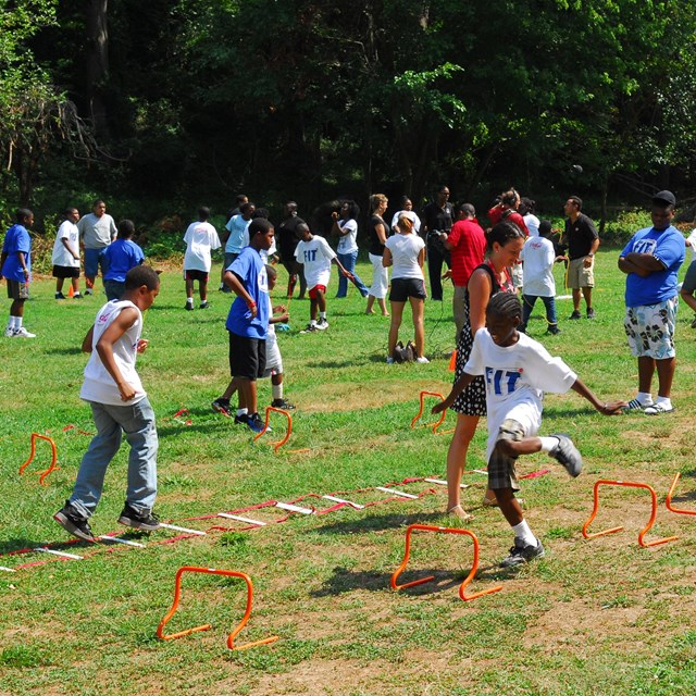 Children visitors participating in an event at Fort Dupont