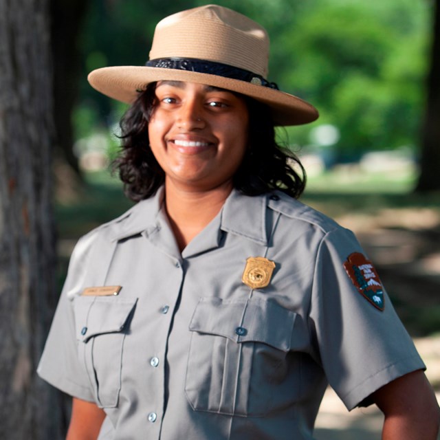 Park Ranger in the woods.