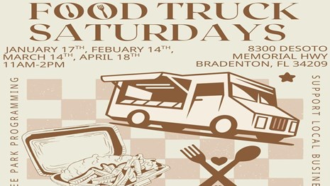 Flier with image of food truck and take out food