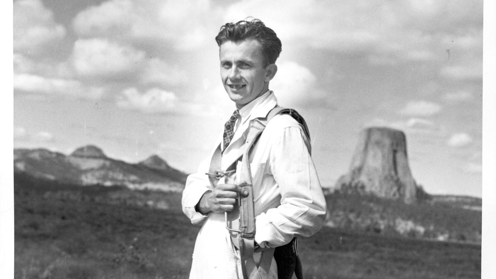 George Hopkins wearing his Parachute