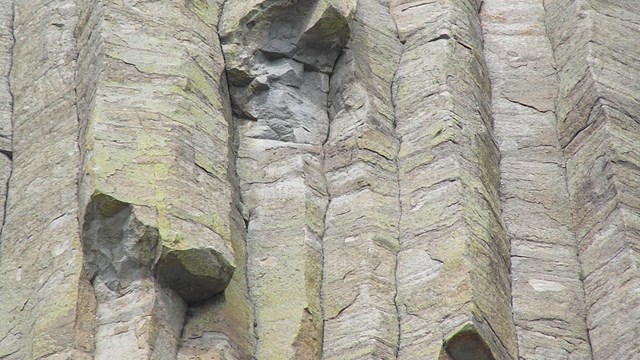 A closeup image of the columns on the Devils Tower Monolith.