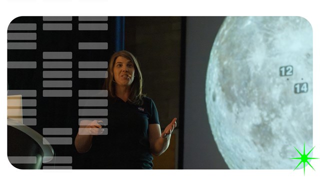 The black side profile silhouette of a woman in front of a screen with a moon image. 