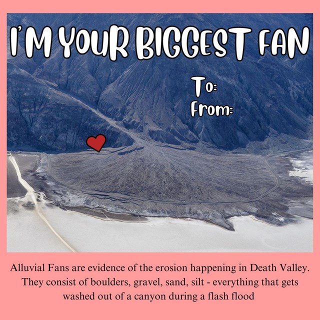  Alluvial Fan in a desert landscape with a red heart above it. NPS