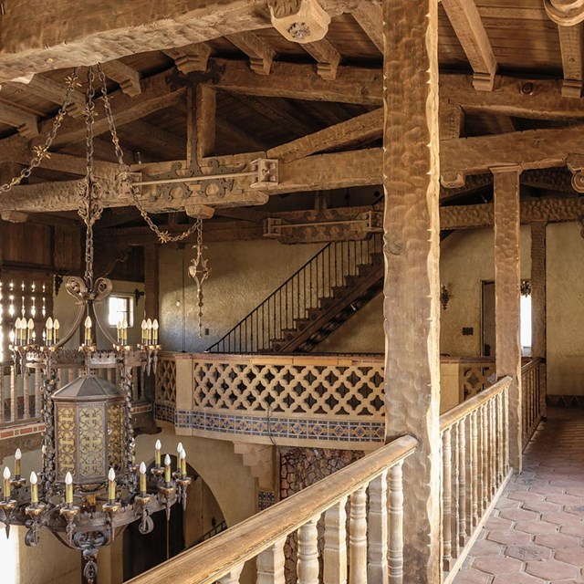 lavish decor of tile and wood inside the castle