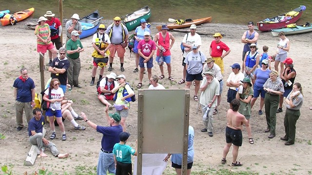 Paddlers finishing a river trip at Kittatinny Point