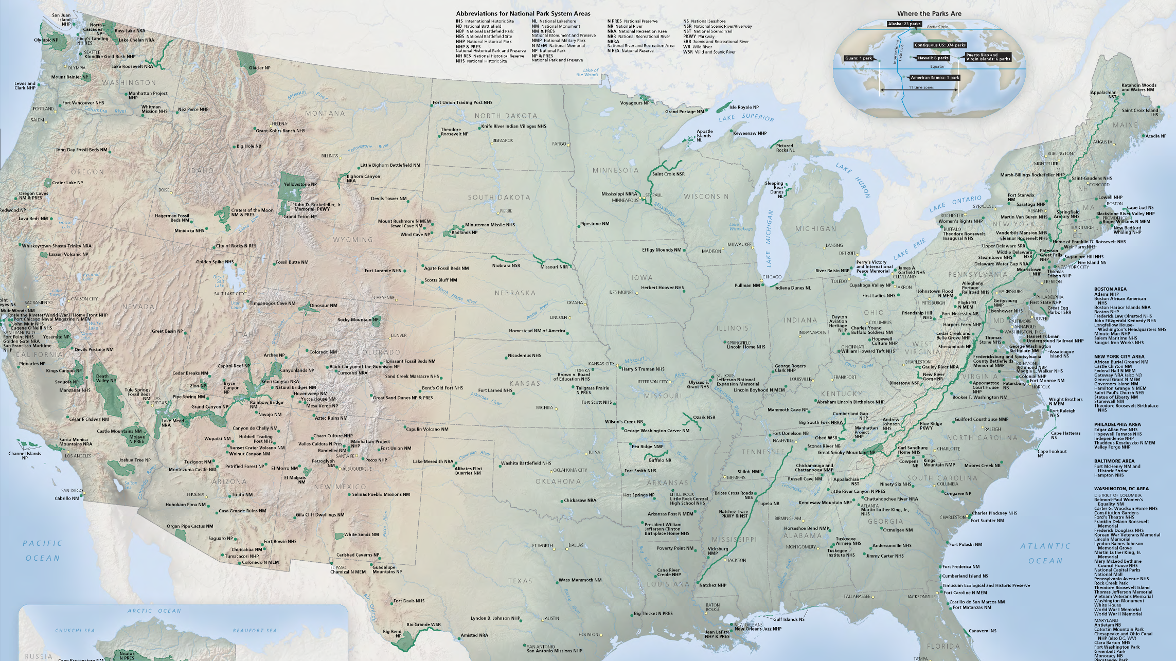 Map of national parks across the United States