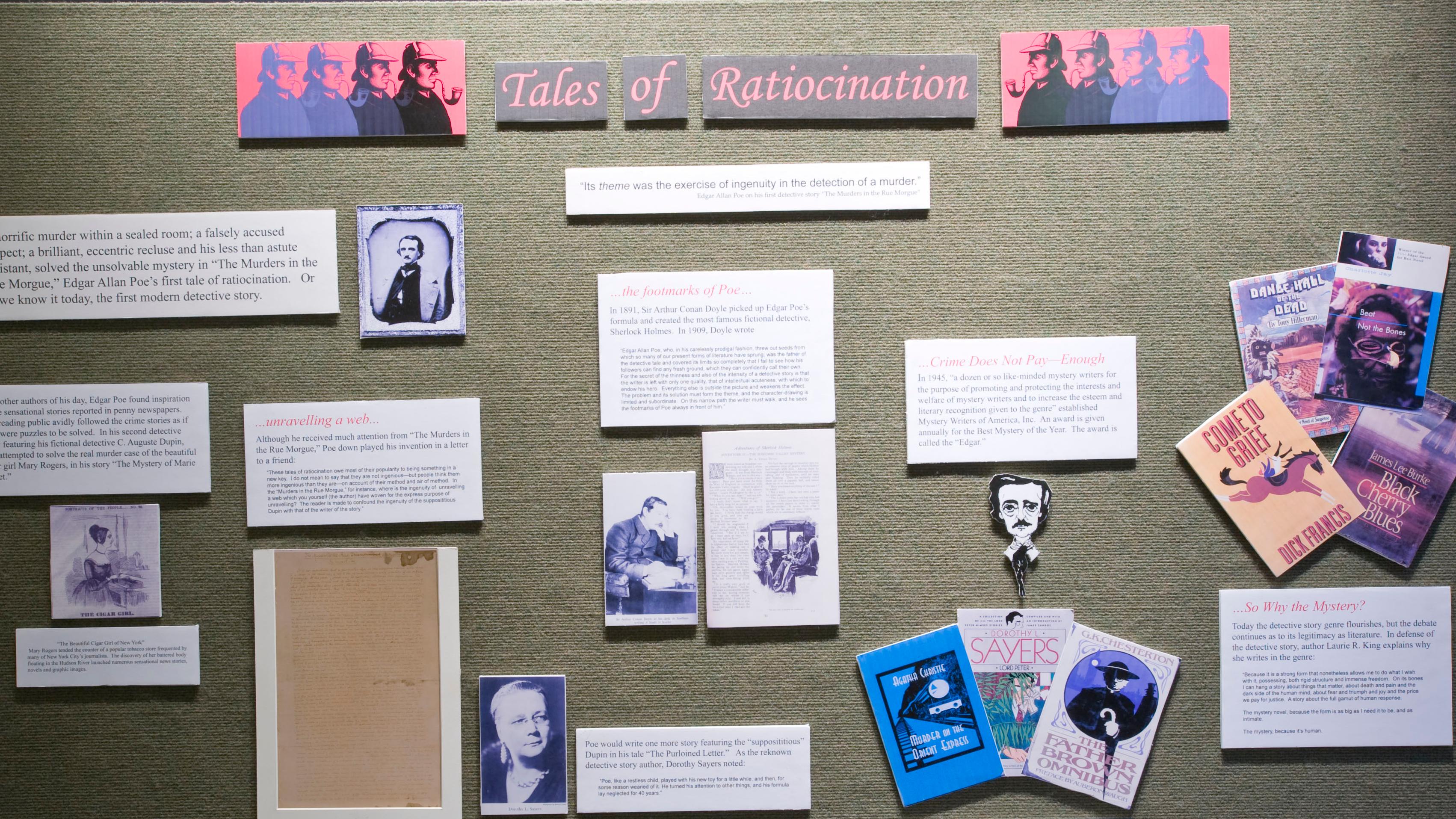 Color photo of an exhibit panel with the heading "Tales of Ratiocination."