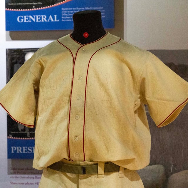 A cream colored baseball uniform from 1945