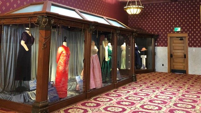 Galley space with First Lady dresses on display