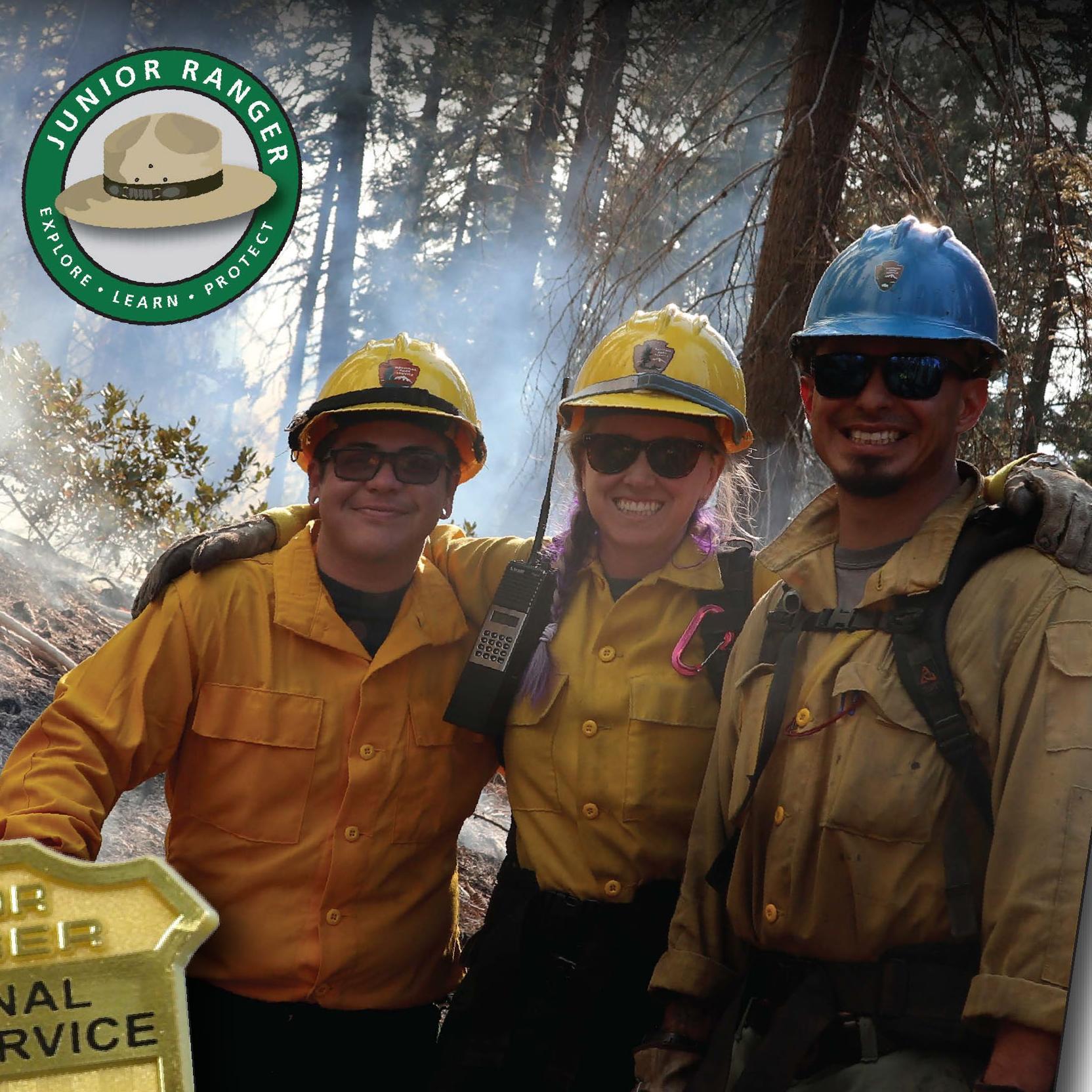 Cover of junior firefighter booklet with badge.