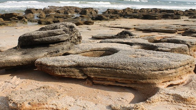 Coquina Rocks on beach