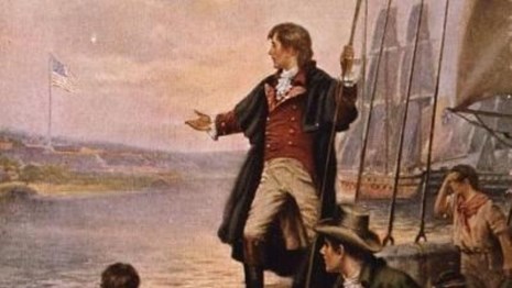 A painting depicting Francis Scott Key watching the bombardment of Fort McHenry