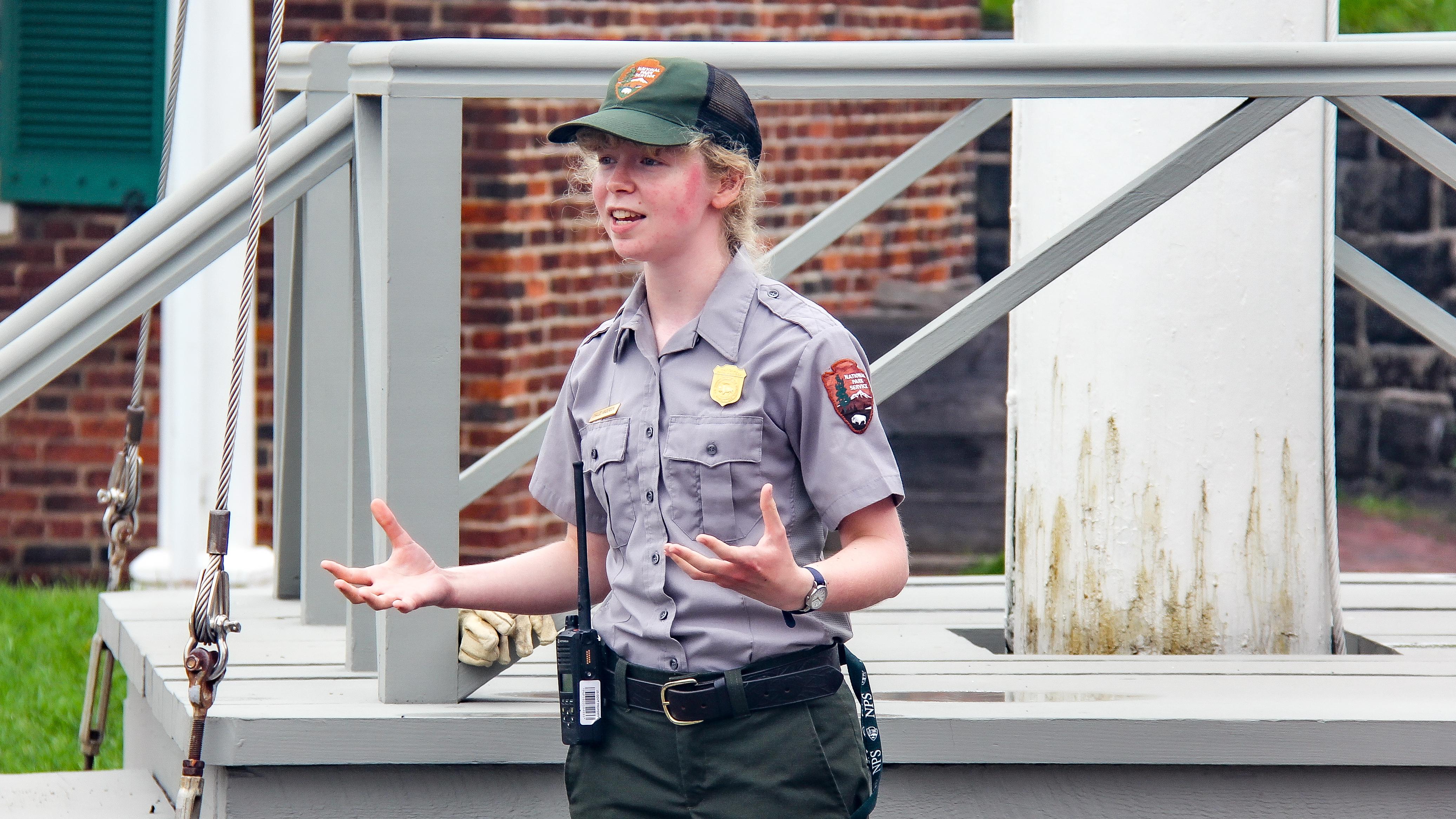 A ranger giving a program inside historic star fort.