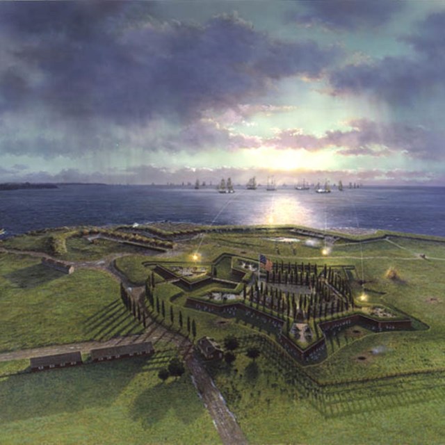Painted depiction of the Battle of Baltimore