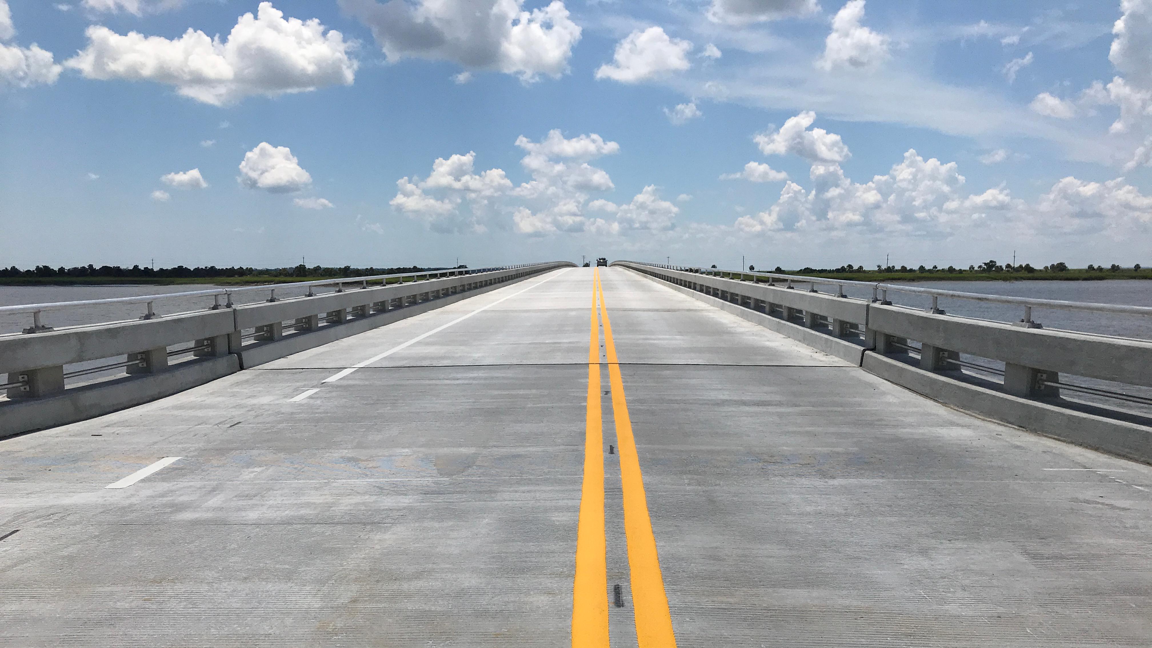 One end of a concrete bridge from the top.
