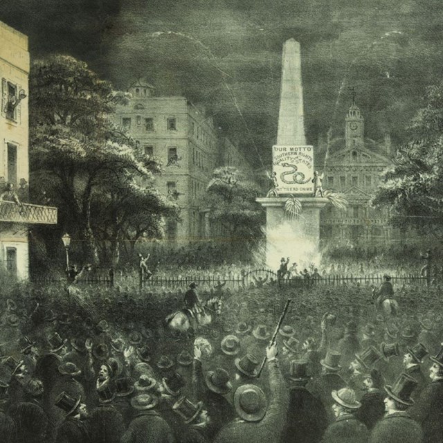 Crowd gathered in downtown Savannah celebrating secession 1860