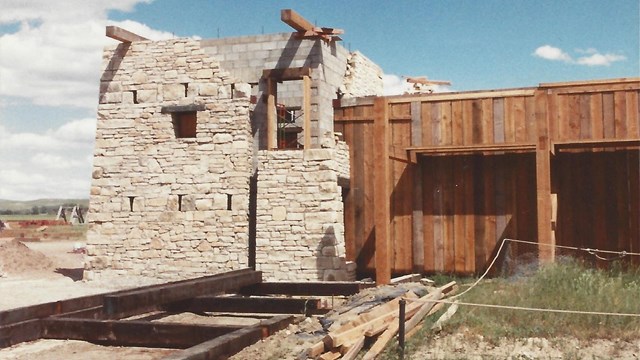 The northeast bastion under construction in 1989. The east palisade wall is completed.