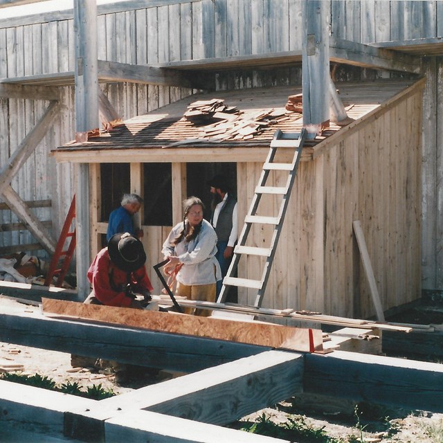 Construction of hunter's shack at Fort Union.