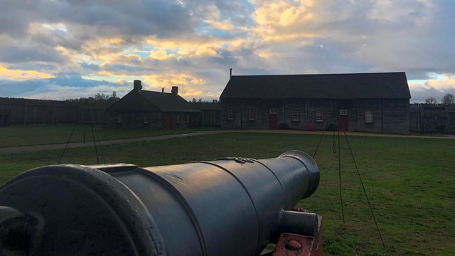 The cannons in front of the Chief Factor's House in the early morning.