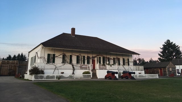 The Chief Factor's House at sunset.