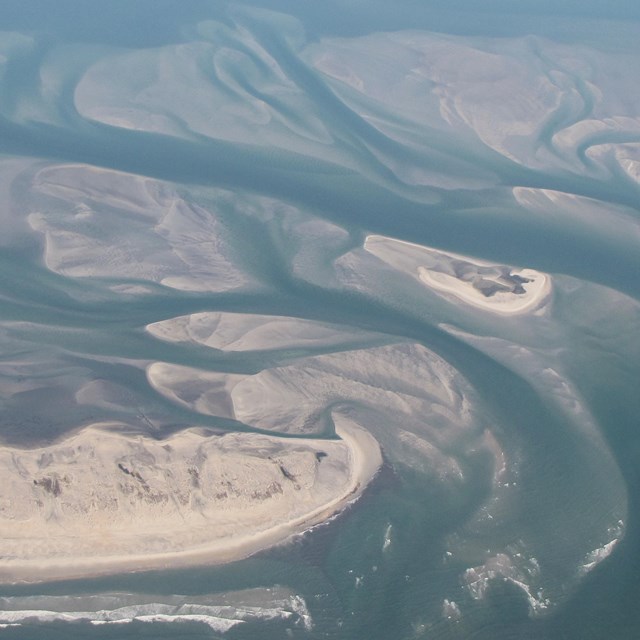 aerial view of sand bars and channels