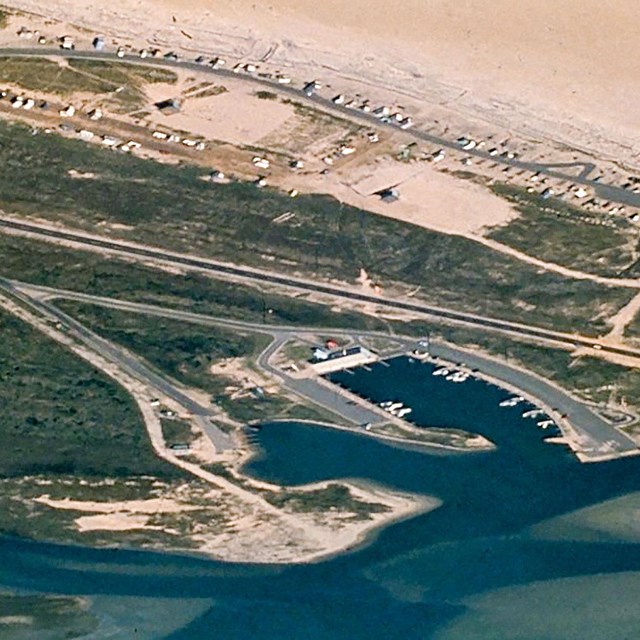 developed roads and marina along seashore