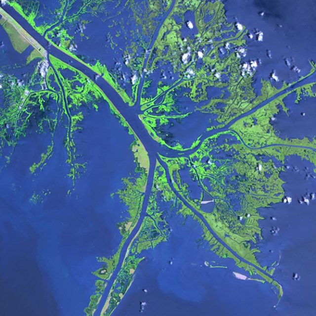 aerial view of flooded delta