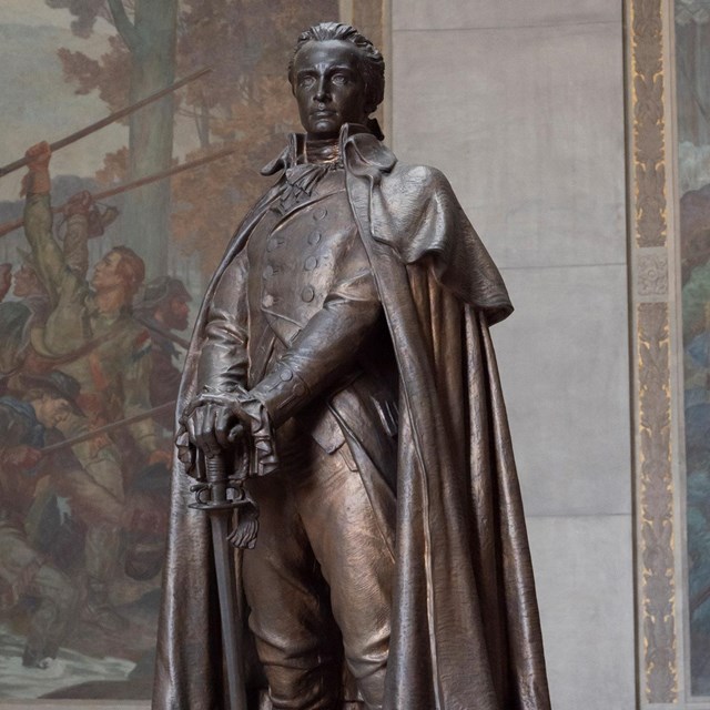 A bronze statue of George Rogers Clark