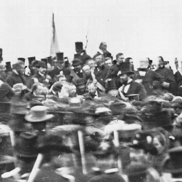 The only know picture of Abraham Lincoln during the November 19, 1863 cemetery dedication ceremony.
