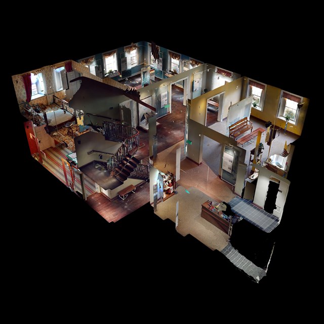 A 3D cut away view of the interior of the David Wills House. 