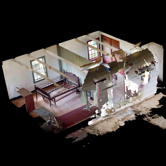 A 3D cut away view of the interior of the Abraham Brian House. 