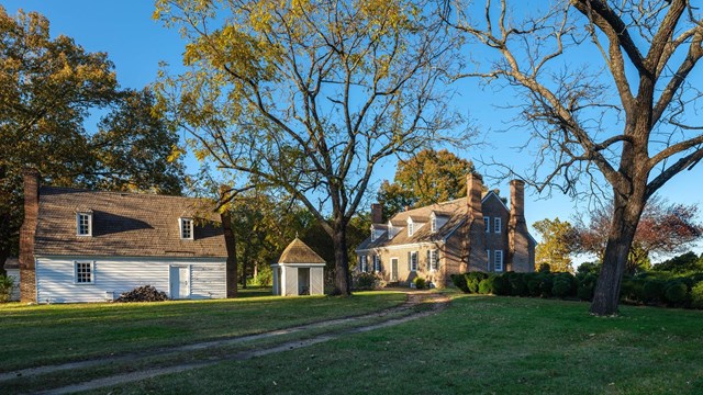 Colonial Revival Kitchen and Memorial House Museum in fall. 