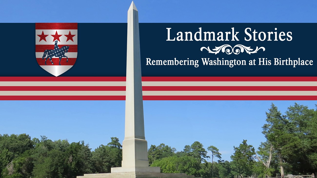 White birthplace monuments surrounded by trees on a blue sky