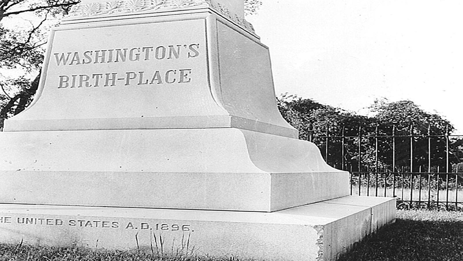 Base of the birthplace obelisk with Washington Birthplace etched in
