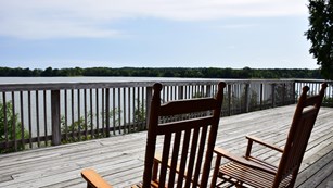 Rocking chair on deck overlooking Popes Creek