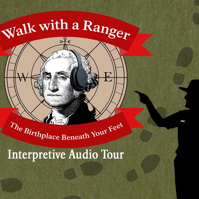 A silhouette of a park ranger pointing at a graphic